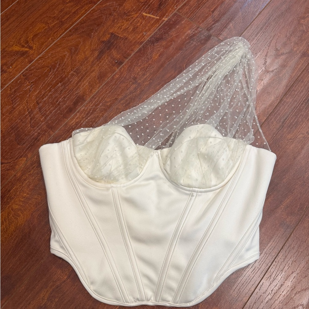 House of CB White Corset with Sheer Overlay
